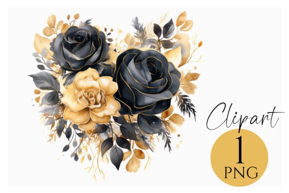 Black and Gold Roses Clipart PNG | Elega: Luxury in a Click