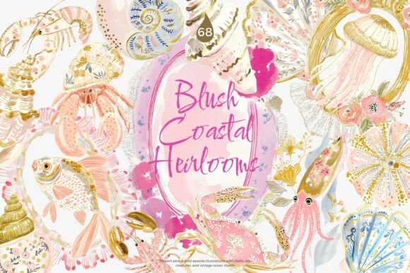 Blush Gold Coastal Clipart: A Modern Vintage Collection