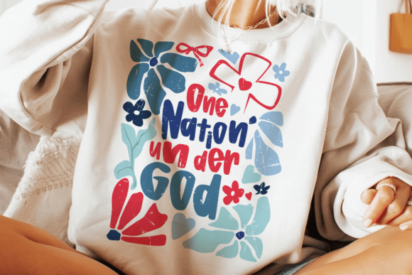 Boho Floral One Nation Under God Png: Patriotic Charm for Modern Designs
