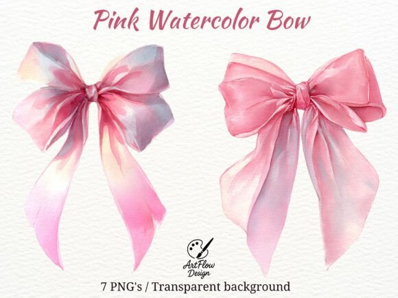 Designing with Delicate Charm: The Pink Watercolor Bow Clipart Set