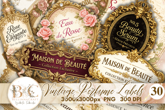 Elevate Your Brand with Vintage Perfume Labels PNG Bundle