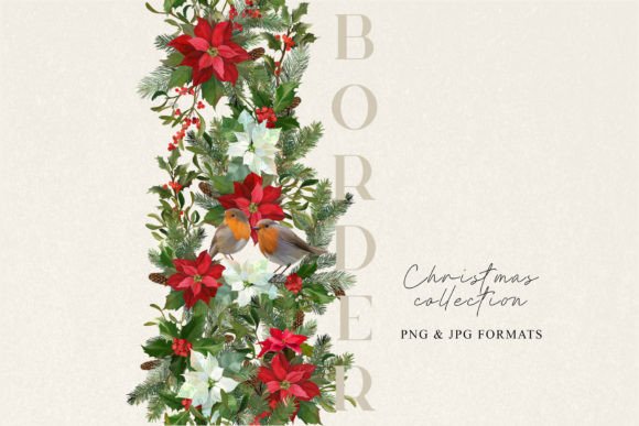 Elevate Your Holiday Designs with Christmas Floral Border PNG