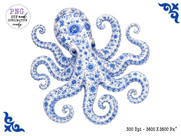 Elevate Your Projects with Chinoiserie Ocean Octopus Clipart