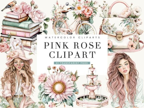 Elevate Your Projects with Watercolor Pink Rose Clipart