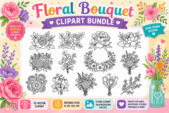 Floral Bouquet Clipart Bundle: Your Go-To for Timeless Botanical Design
