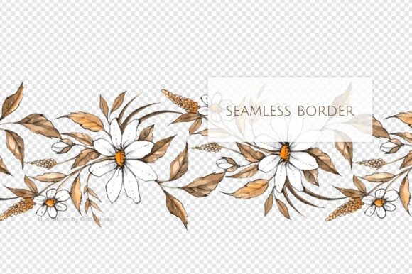 Ink Daisy Watercolor Seamless Border: A Designer's Botanical Asset