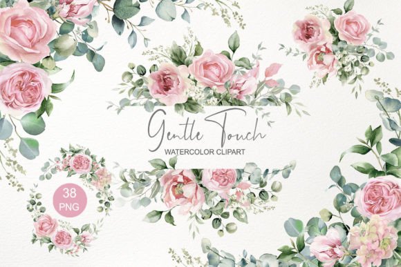Modern Pink Floral Clipart: Watercolor Flowers for Design