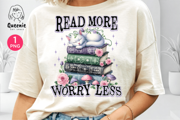 Read More Worry Less: A Cozy Book Lover PNG for Creative Projects