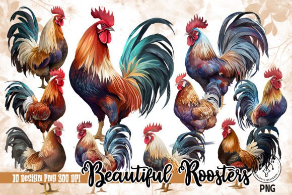 Unleashing Rustic Charm: Beautiful Roosters Watercolor Clipart