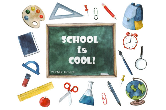Watercolor Clipart: Back to School Png & Digital Art