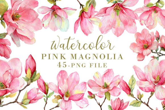 Watercolor Pink Magnolia Clipart: A Fresh Palette for Modern Design