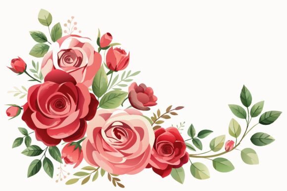 Watercolor Romantic Rose Corner Border: An Elegant Design Asset