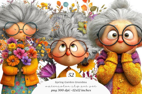 Whimsical Spring Garden Grandma Clipart: A Designer's Toolkit